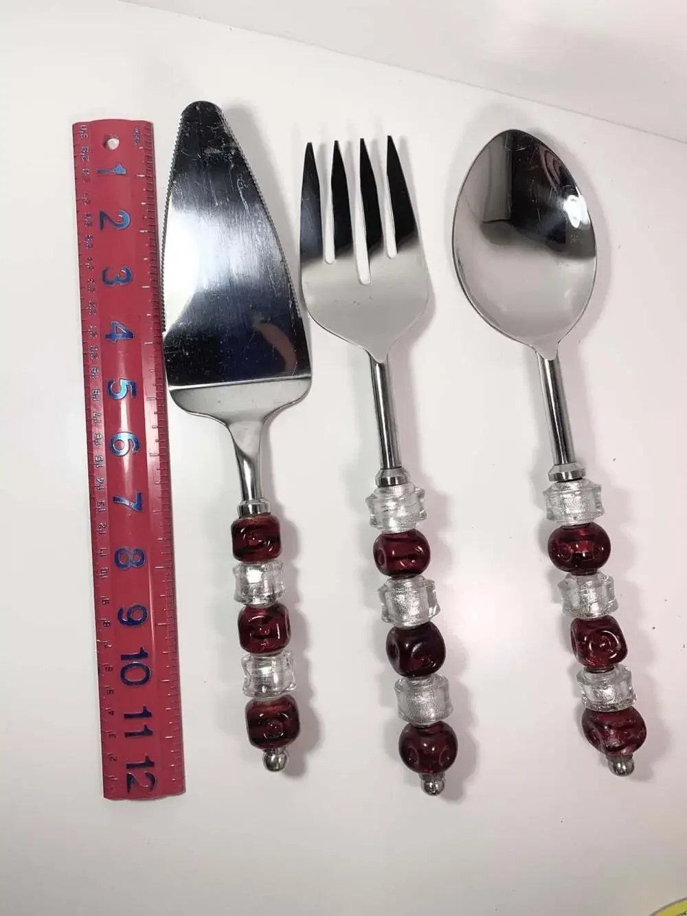 Holiday Serving Set 3 Retired Pampered Chef Stainless Steel Red Beaded